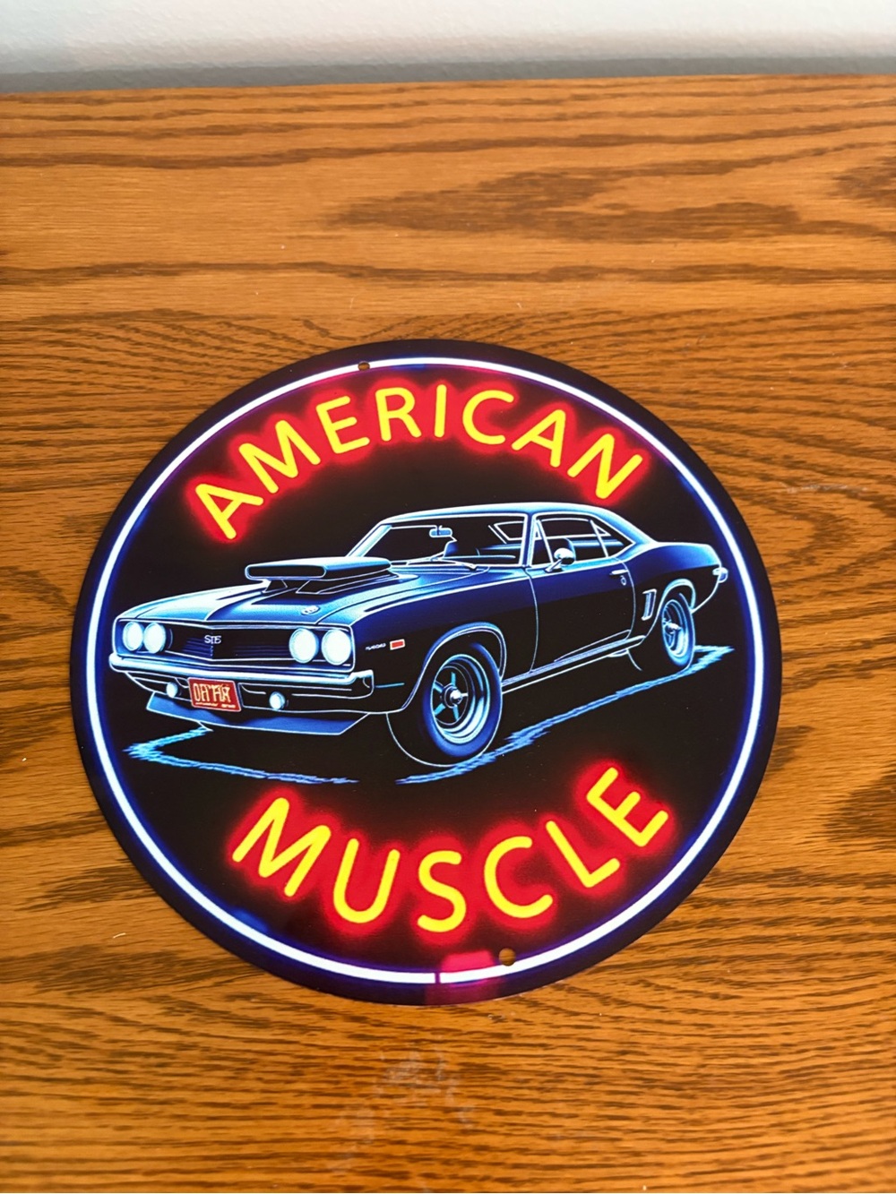 American Muscle Car Metal Wall Sign 8” Round Garage Man Cave Decor